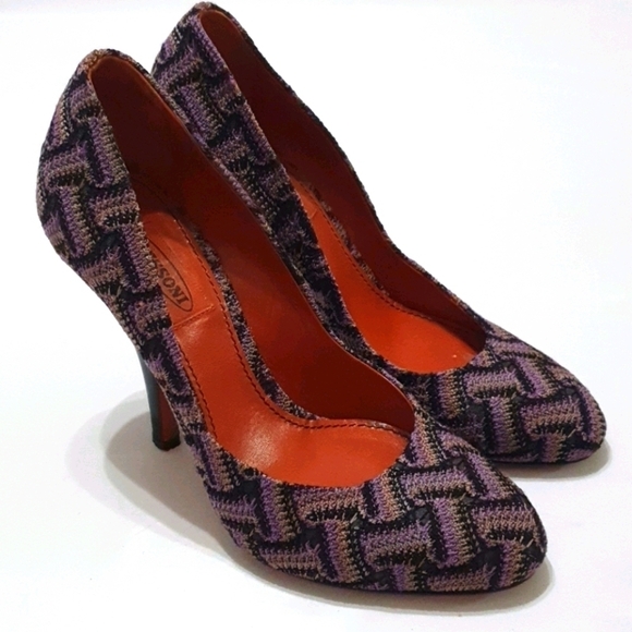 MISSONI Chevron Print Purple Multicolor Pumps - Picture 1 of 9